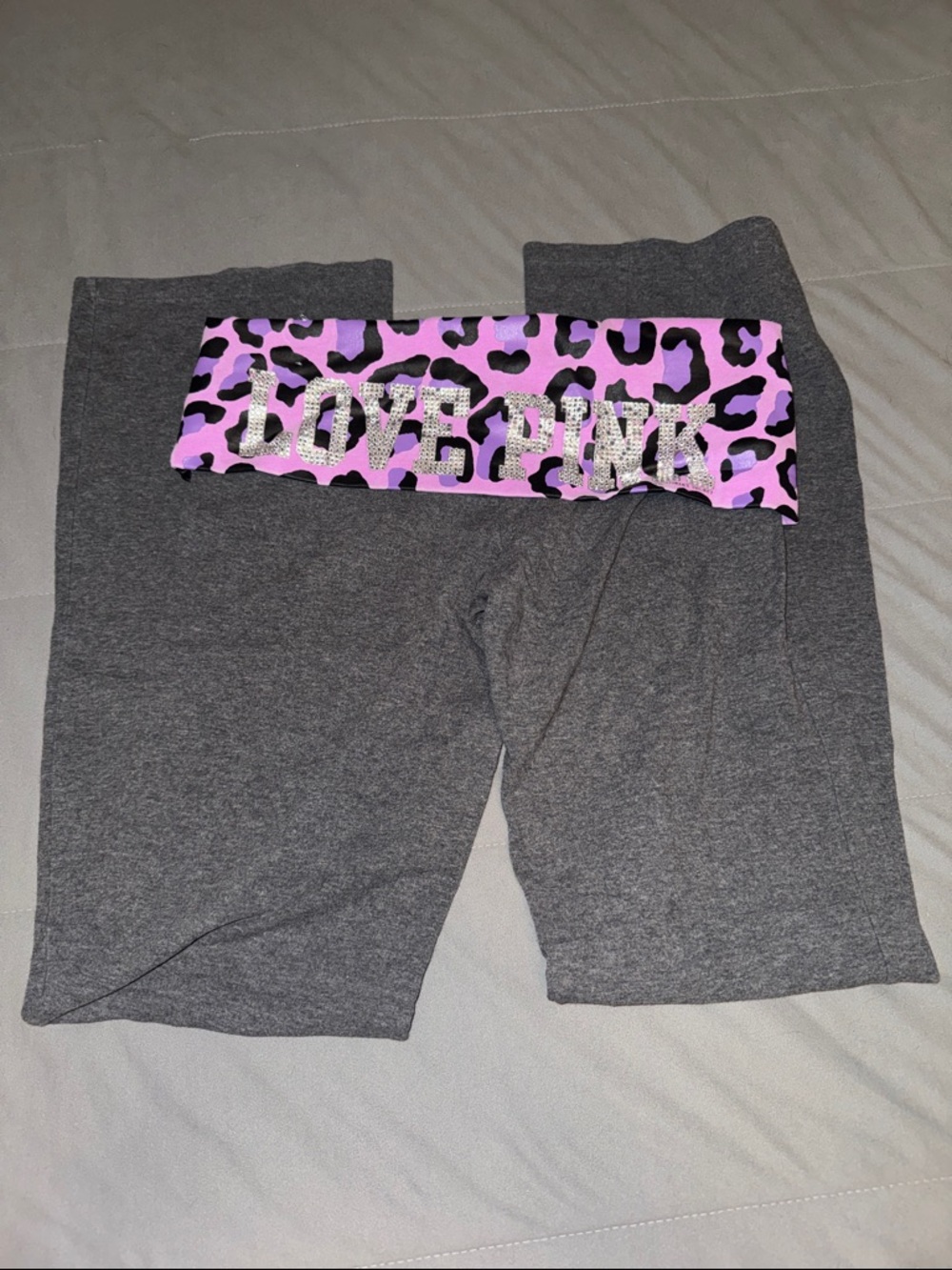 PINK Victoria's Secret Gray Joggers with Pink Leopard Waistband